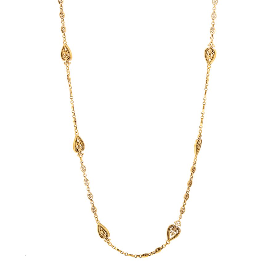 A Long Filigree Link Station Necklace in 14K