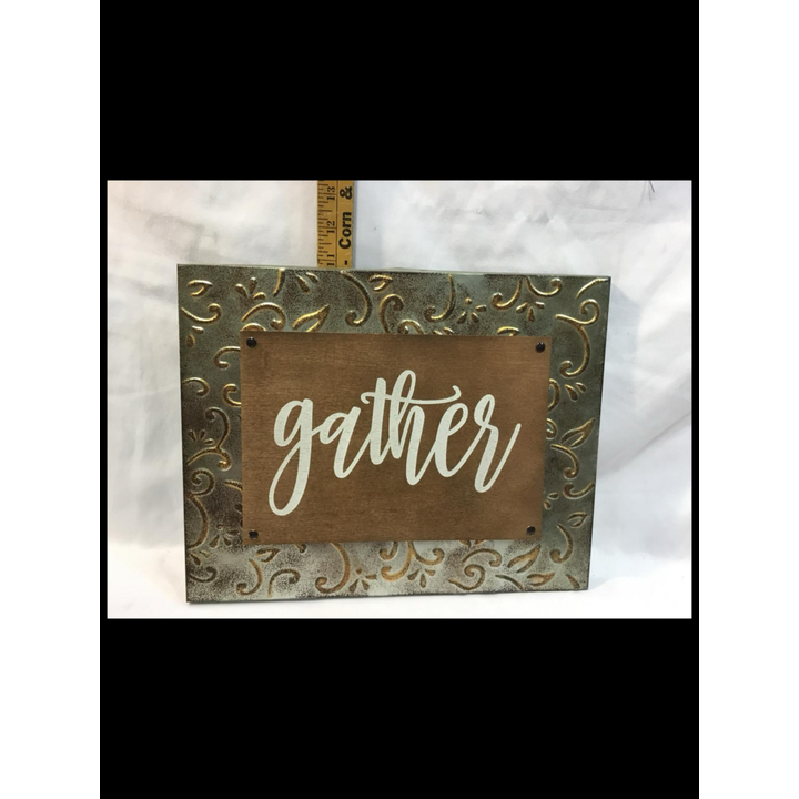 Brown Low Gifts 14 x 11'' Gather Wood & Metal Embossed Sign