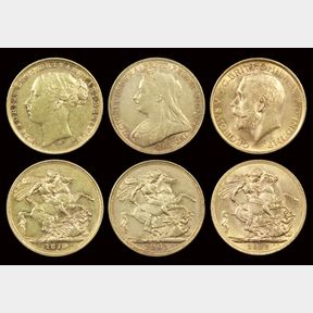 SOVEREIGN 1879M, S3857, St George, horse with longer tail; & 1901M & 1…