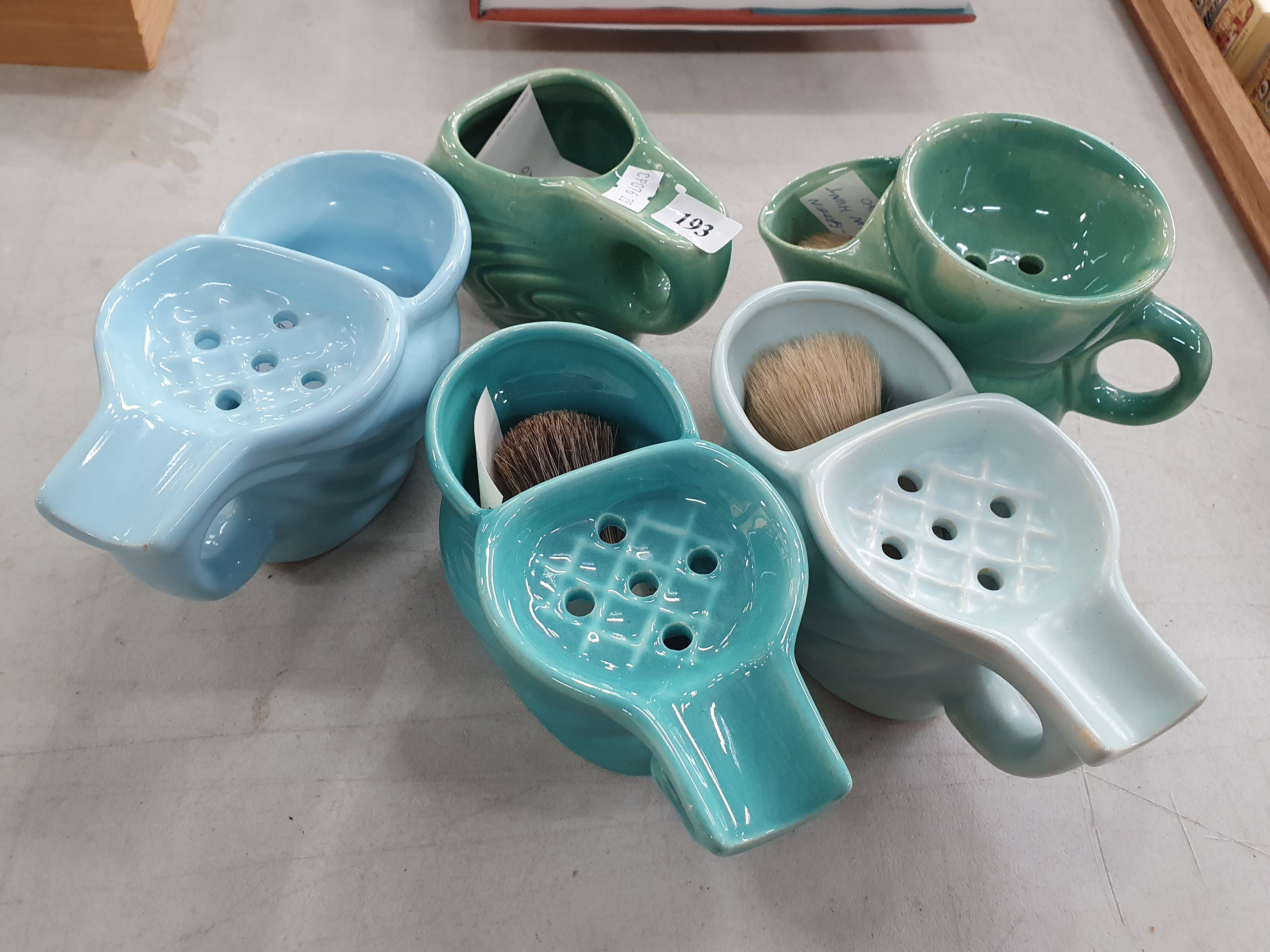 193 · FIVE AUSTRALIAN POTTERY SHAVING MUGS