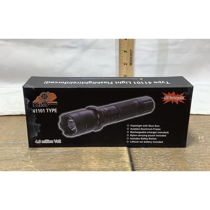 KTS USB Rechargeable 4.9 Million Volt Flashlight with Stungun Black