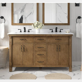 Bellington 60 in. W x 22 in. D x 34.5 in. H Double Sink Bath Vanity in Almond Toffee with White - WW1