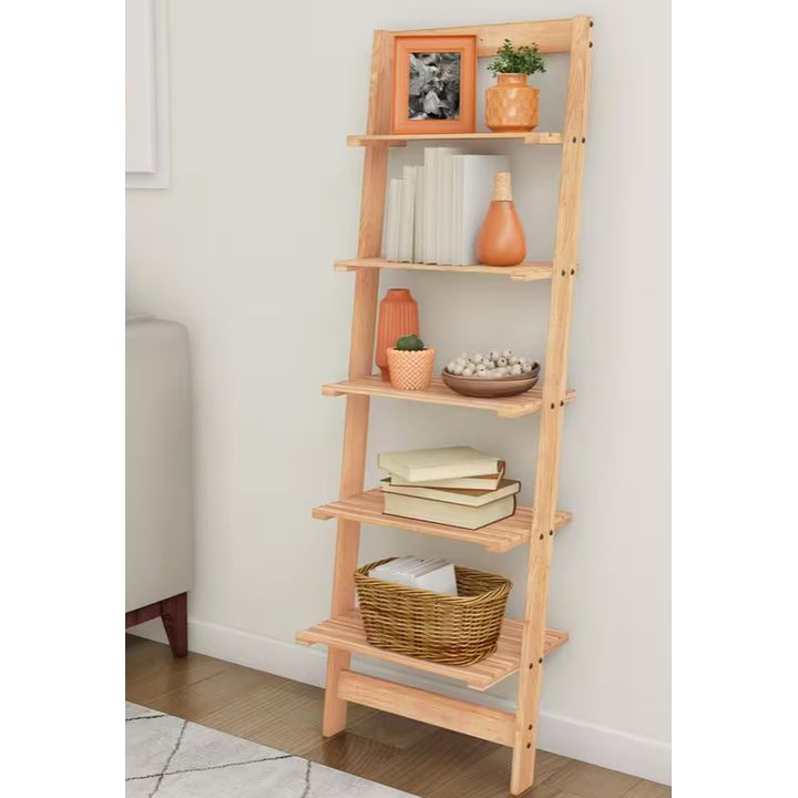 Lavish Home 5-Tier Ladder Blonde Wood Storage Shelf- 50'' H x 16.3'' W x 11.5'' D