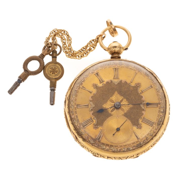 An English Pocket Watch with Two Keys in 18K