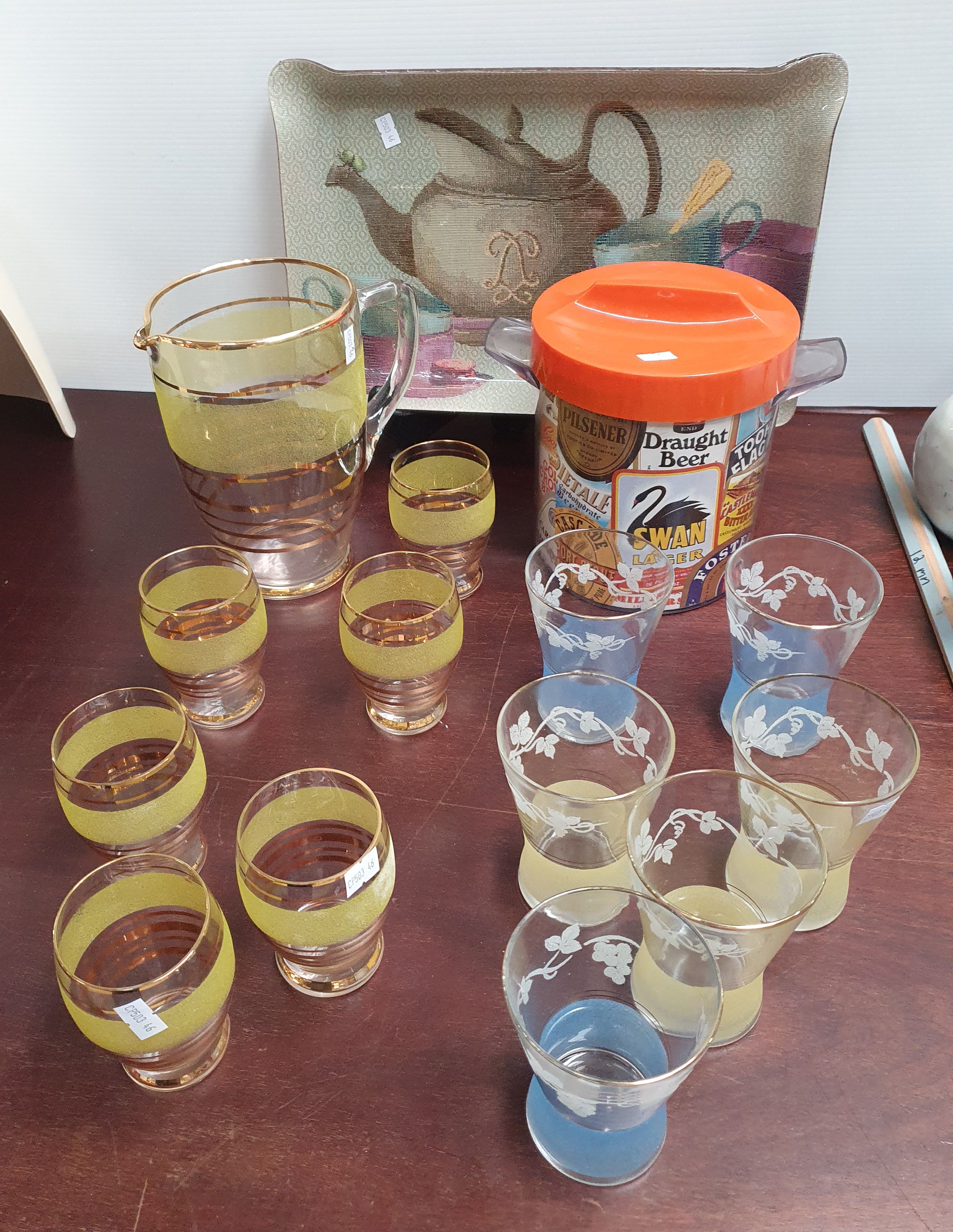 168 · AN 'IOSIS' (FRANCE) MOULDED RESIN TRAY TOGETHER WITH VARIOUS RETRO BARWARE