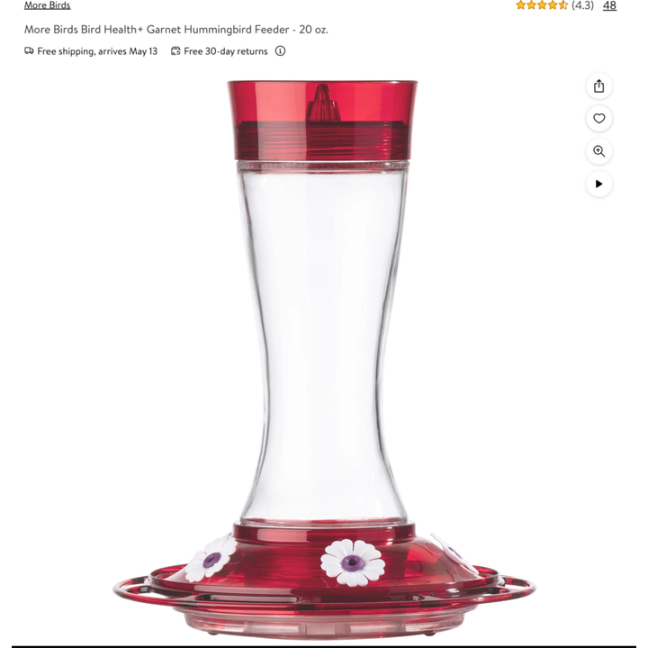 More Birds Garnet Hummingbird Feeder 20 Oz