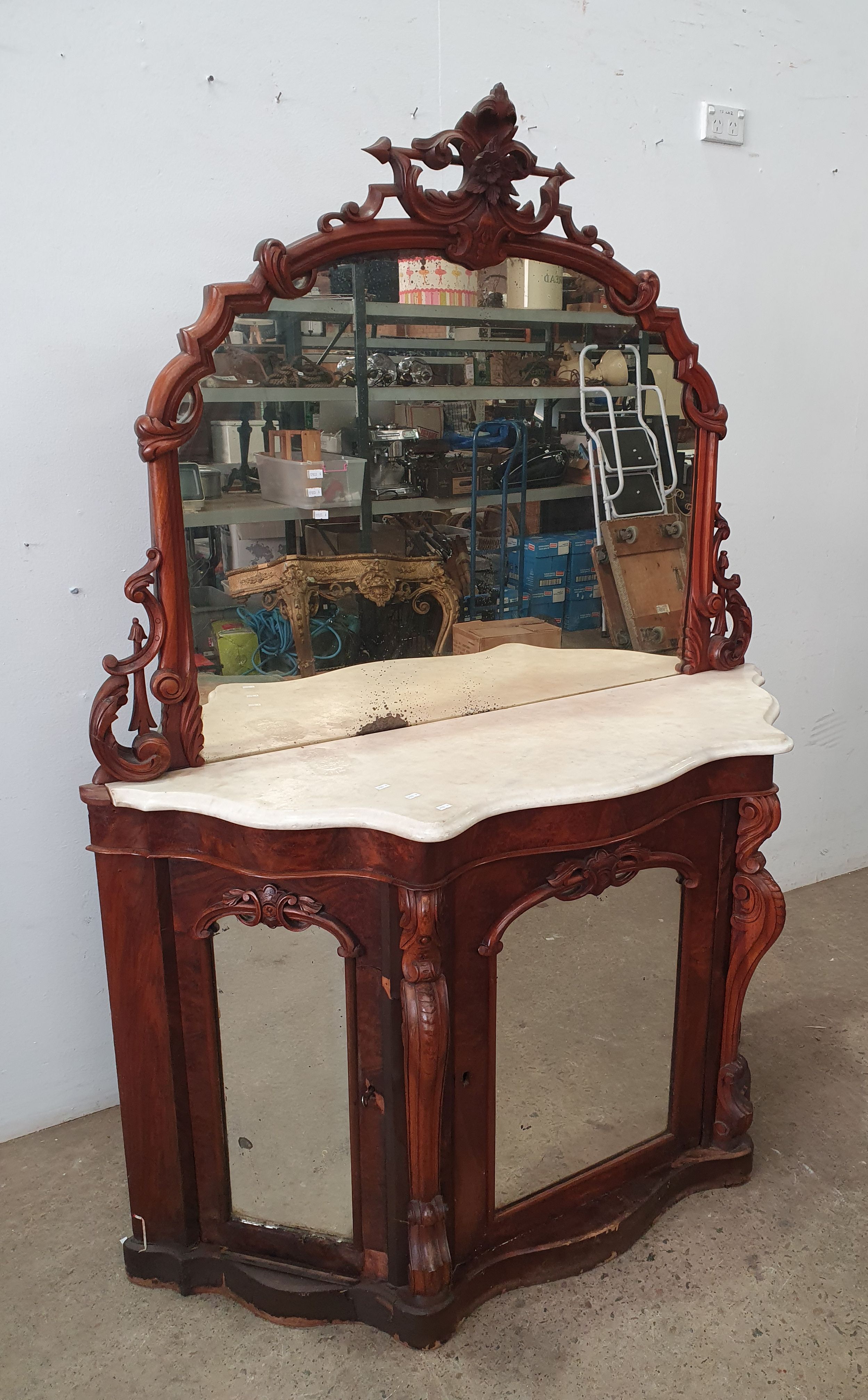 A Victorian Walnut Mirrored And Marble Top Credenza