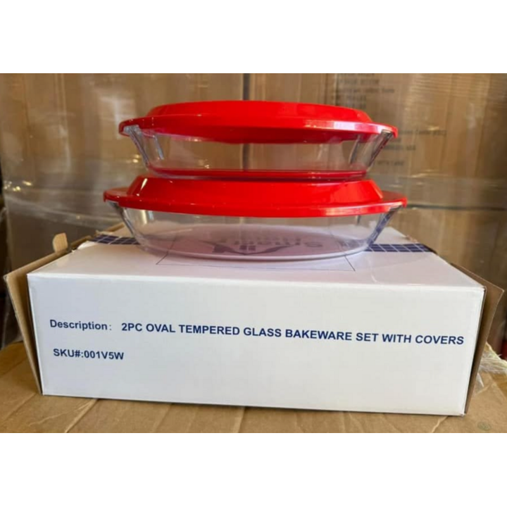 Smart Home 2 Pc Oval Tempered Glass Bakeware Set With Lids