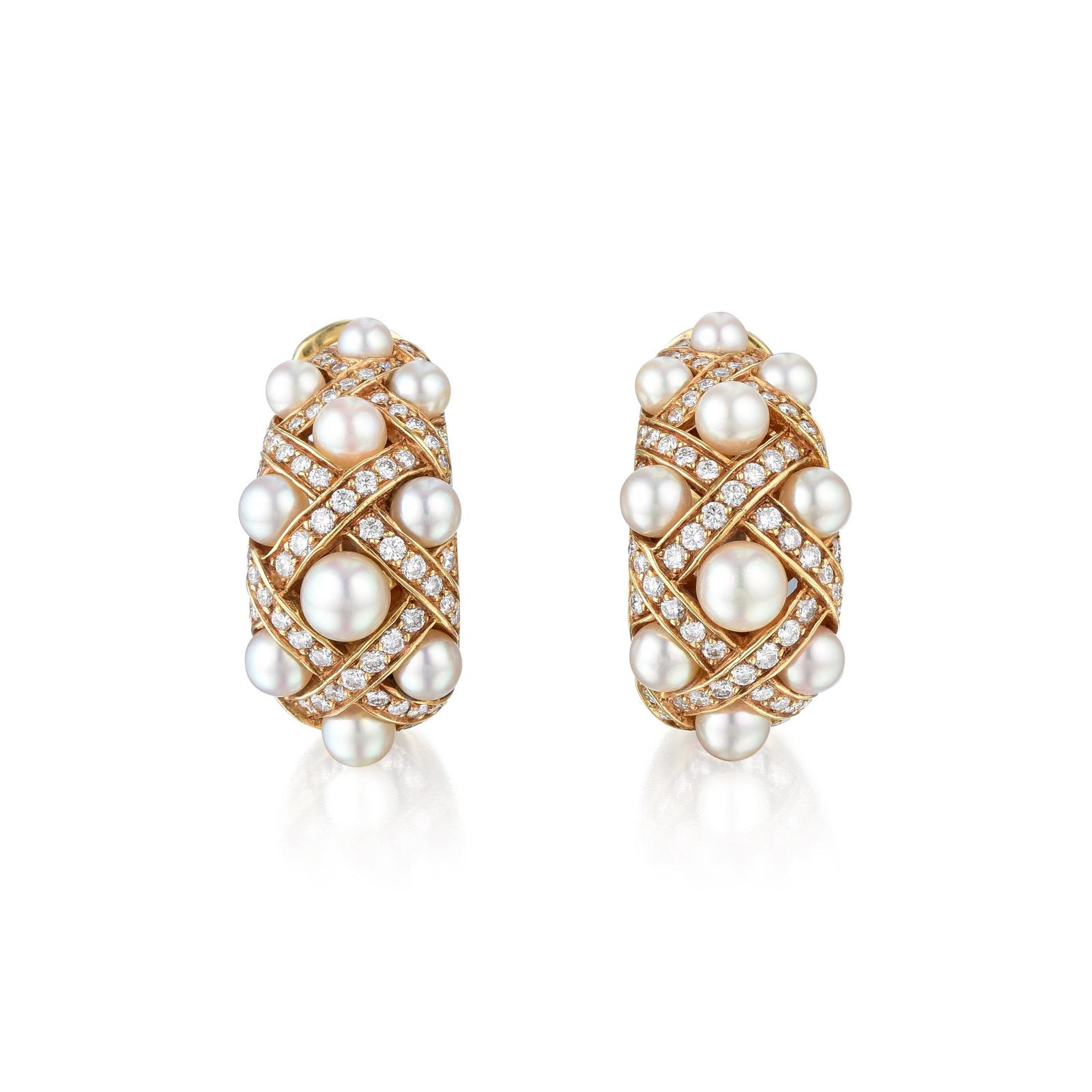 Chanel Matelasse Diamond and Pearl Ear Clips