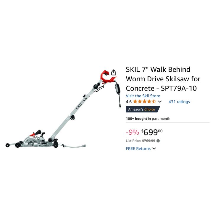 Skilsaw SPT79 A-10 7'' Medusaw Walk Behind Worm Drive For Concrete- 15Amps, 120Volt, 1800Watts- Corded/Electric- In Box