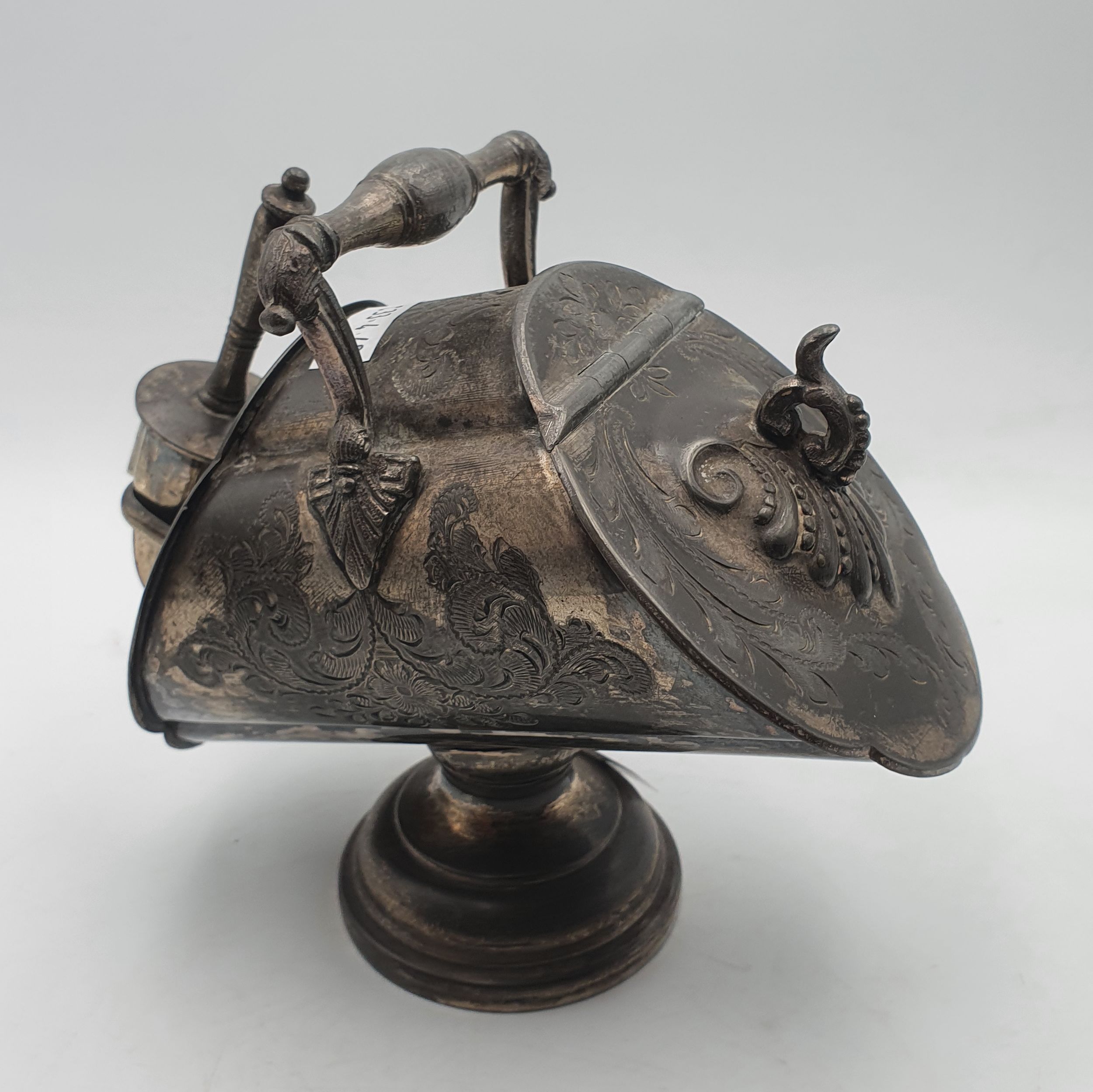 8 · A VICTORIAN SILVERPLATED SUGAR SCUTTLE AND SCOOP