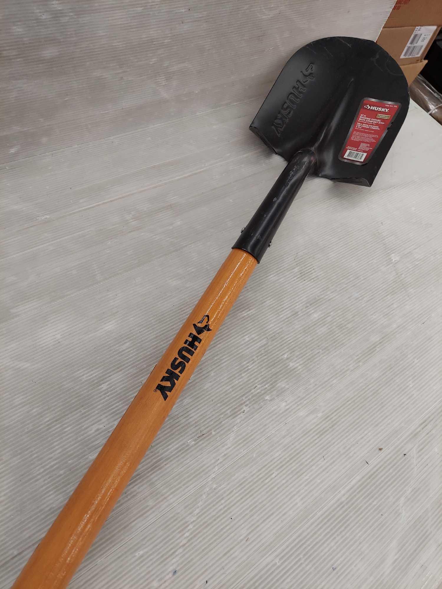 Husky 47 in. L Wood Handle Carbon Steel Digging Shovel with Grip