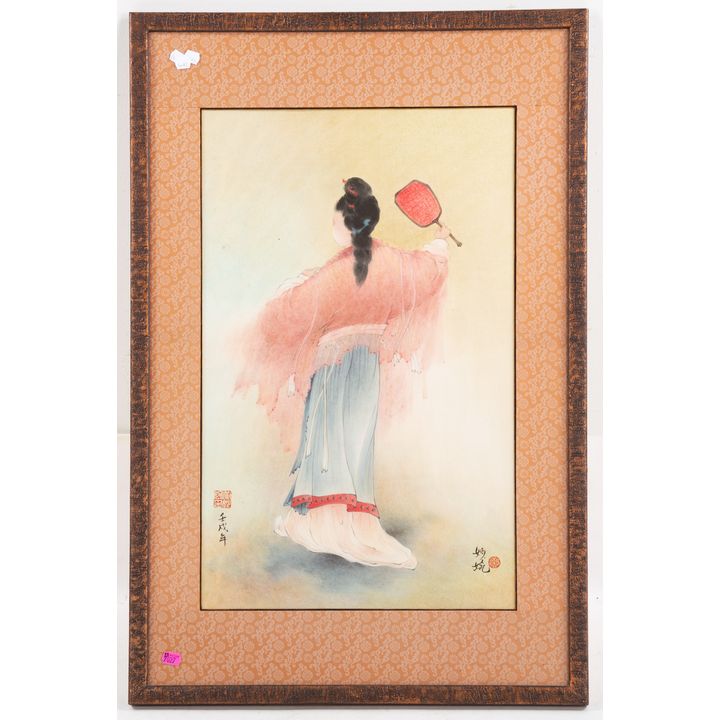 Japanese School. Geisha Holding Fan, watercolor
