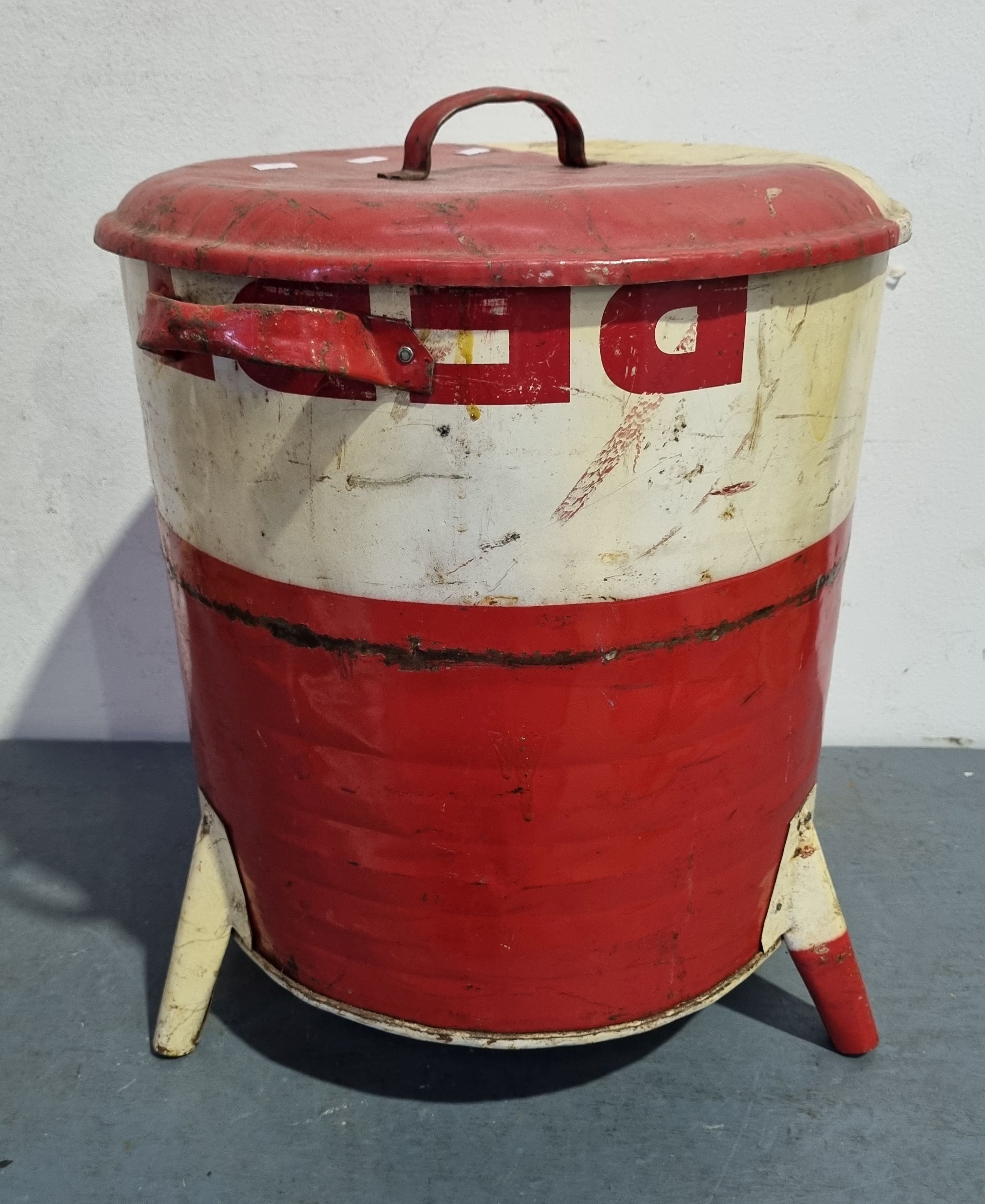 An Red And Cream Industrial Bin