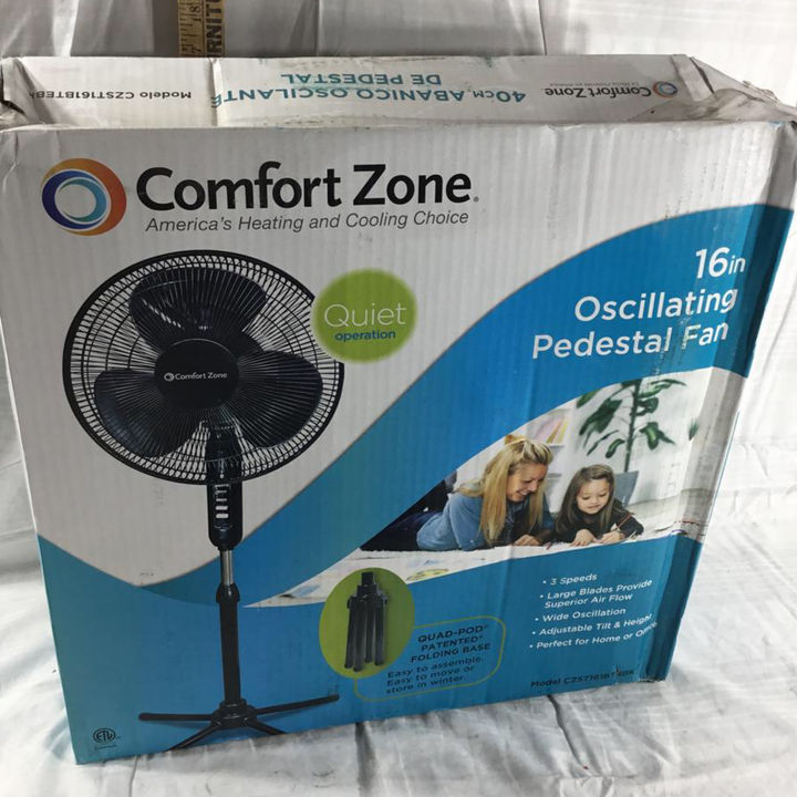 Comfort Zone 16" Oscillating Pedestal Fan 3 Speed