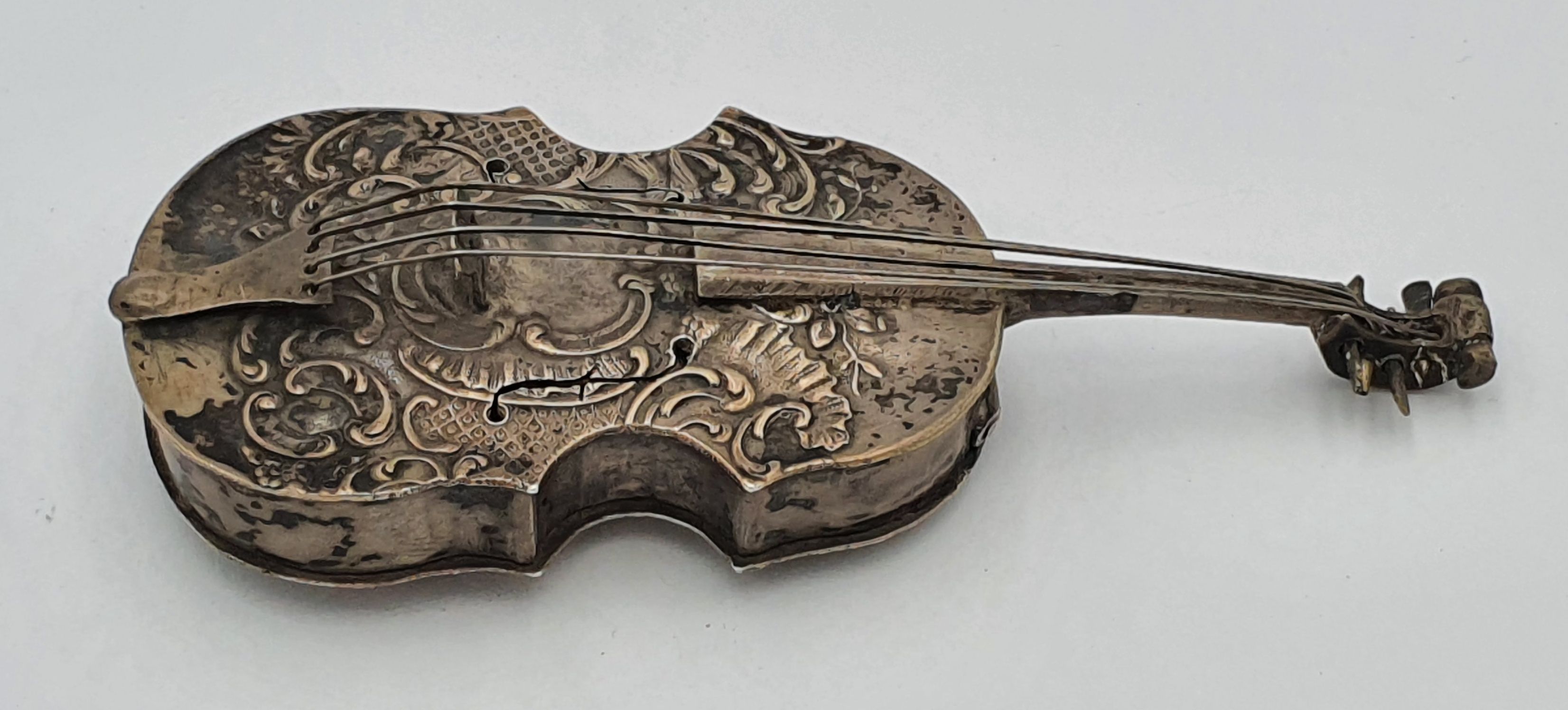 A Continental Silver Violin Form Box