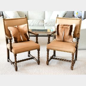 PAIR OF EDWARDIAN OAK BARLEY TWIST ARMCHAIRS