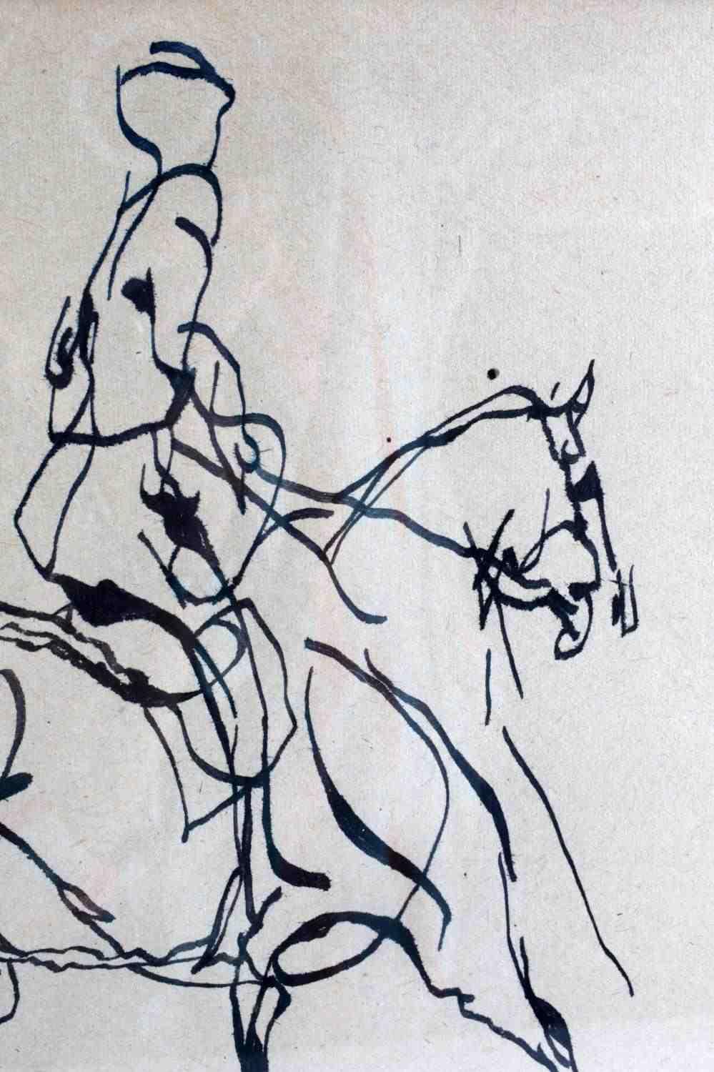 KAROL KOSSAK ORIGINAL INK HORSE W RIDER