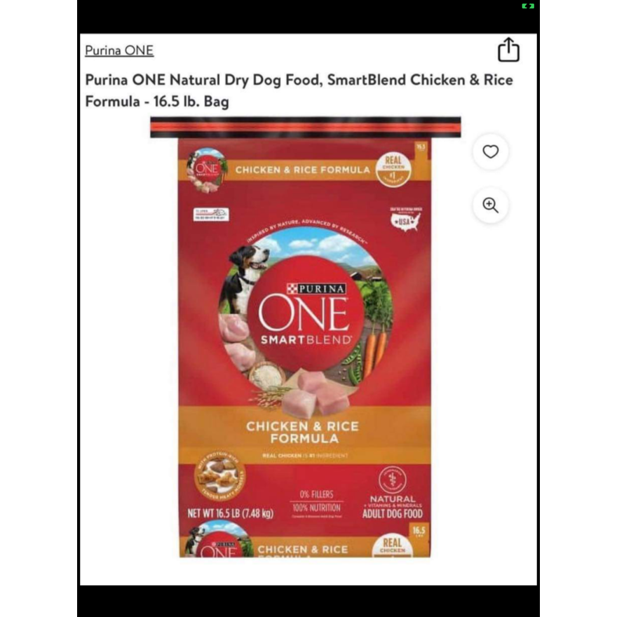 16.5oz Bag Of Purina One Smart Blend Chicken & Rice Formula Dog Food