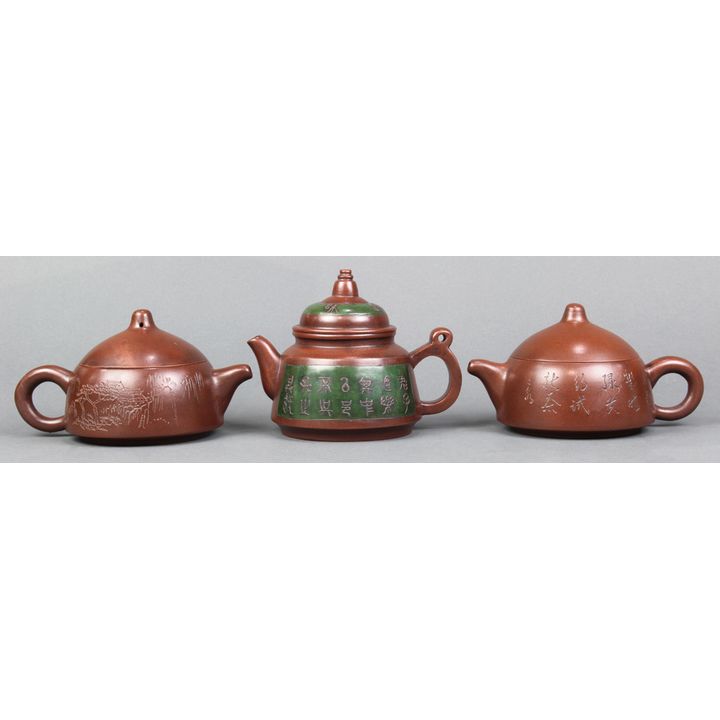 Three Chinese Zisha Teapots, Fan Ruizhen Mark