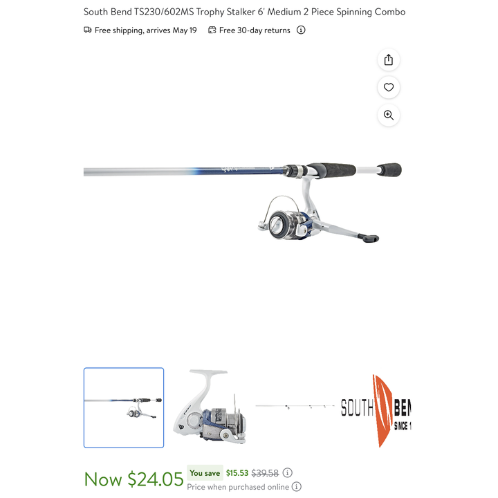 South Bend 6' Medium Duty 2pc Spinning Rod & Reel Combo