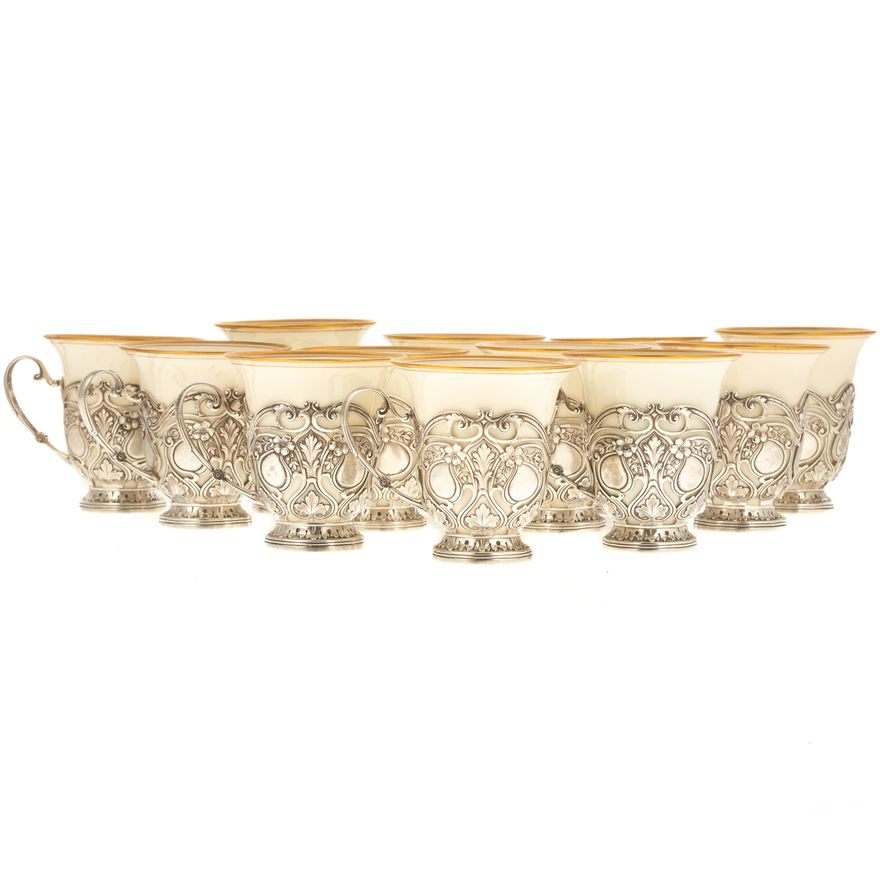 12 Gorham Sterling-Mounted Porcelain Coffee Cups