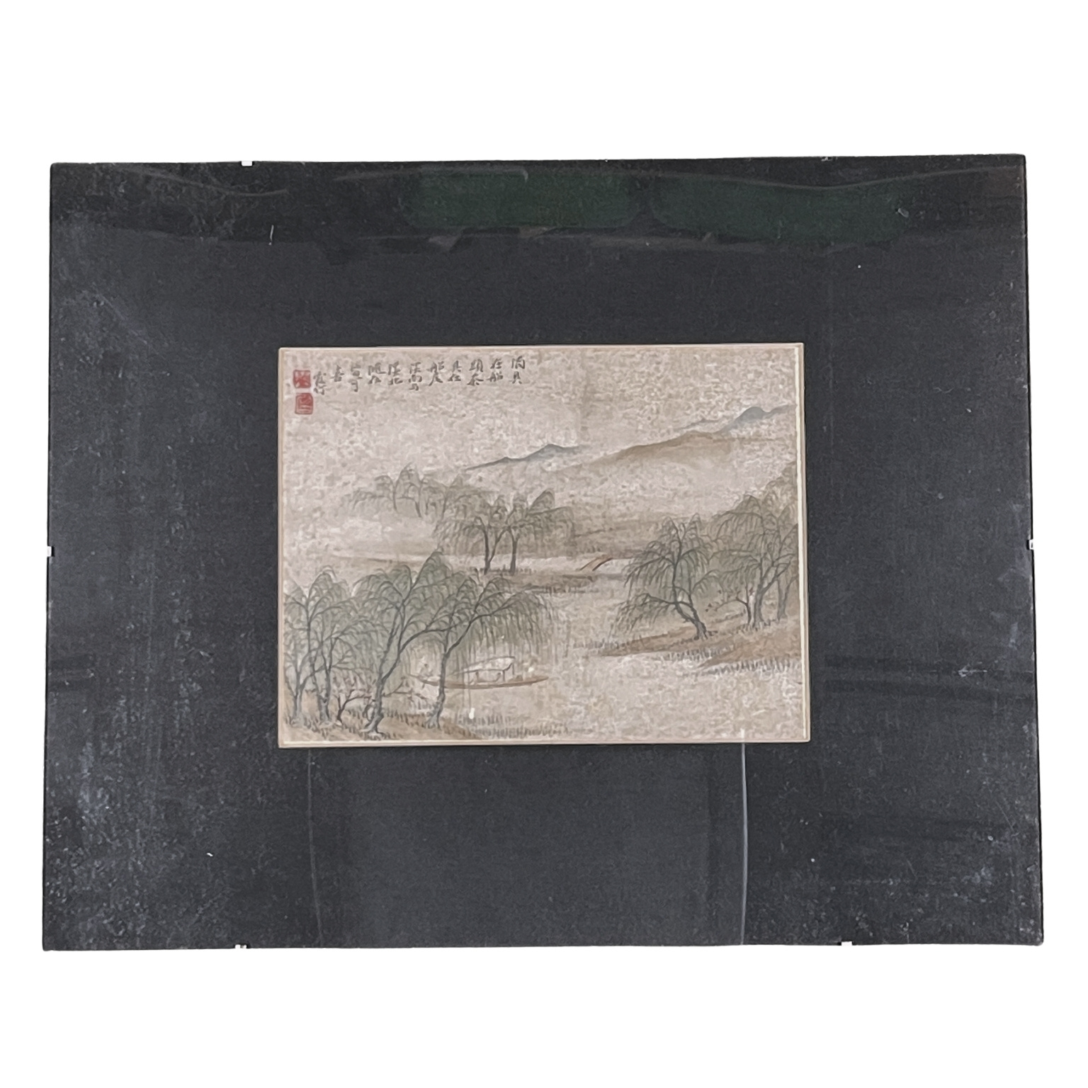 【模写】中国画 張士保 菊如 彩色山水 紙本 掛軸 合箱 風景 MB368 设色纸本山水画（装框） FRAMED CHINESE INK AND COLOR ON PAPER