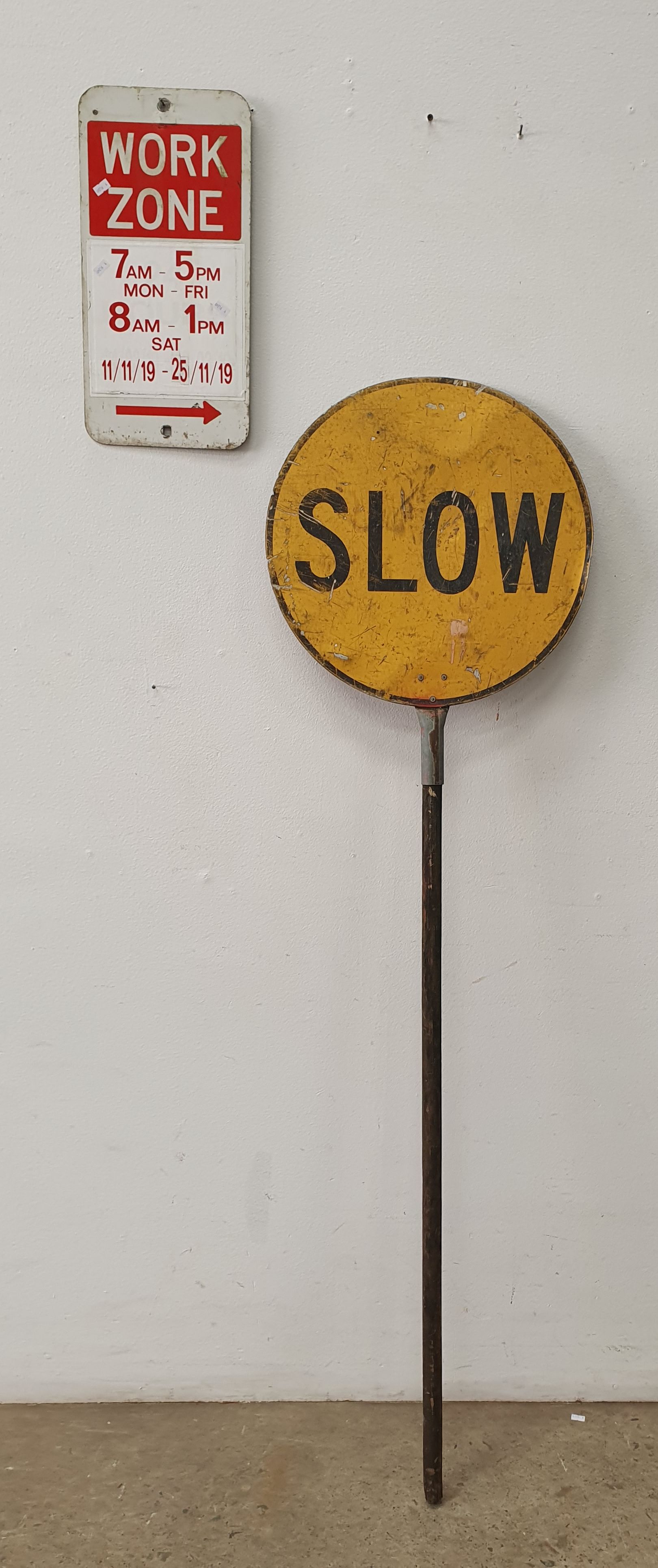 TWO VARIOUS WORK ZONE SIGNS