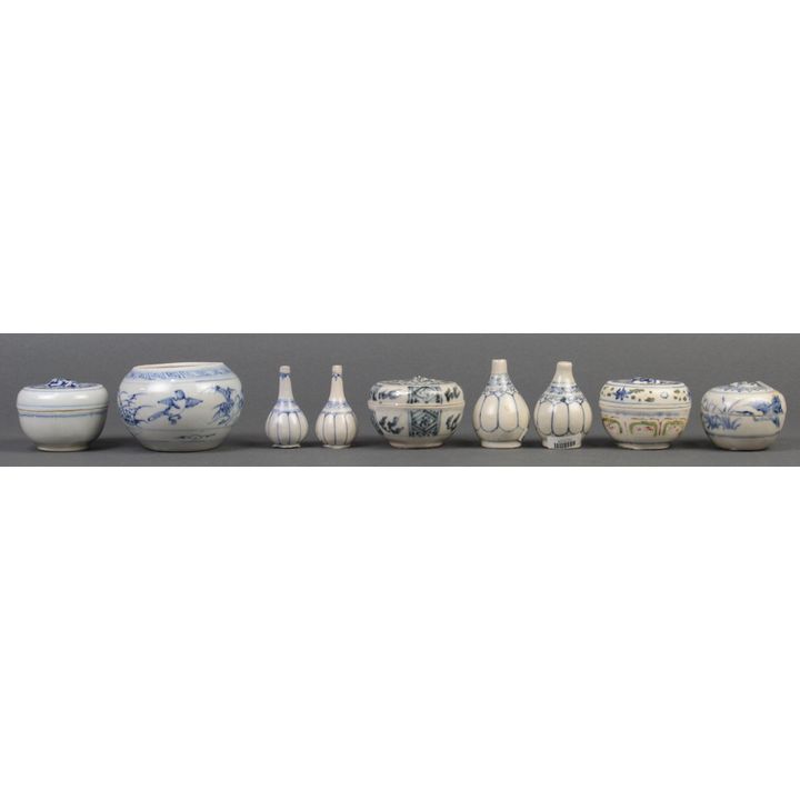 Vietnamese Underglaze Blue Ceramic, Boxes, Bottles, and Jar