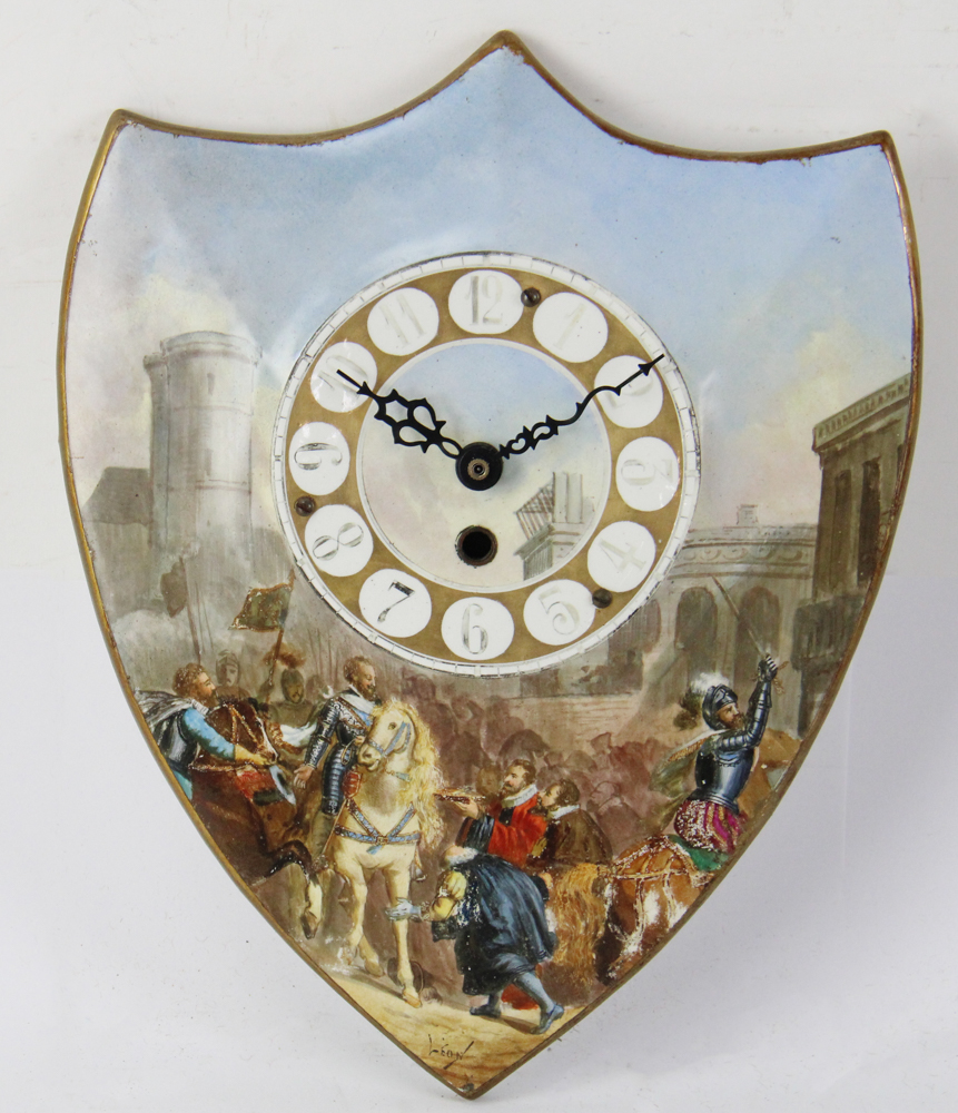 19thC French Porcelain Wall Clock with Medieval Knight | Kaminski Auctions