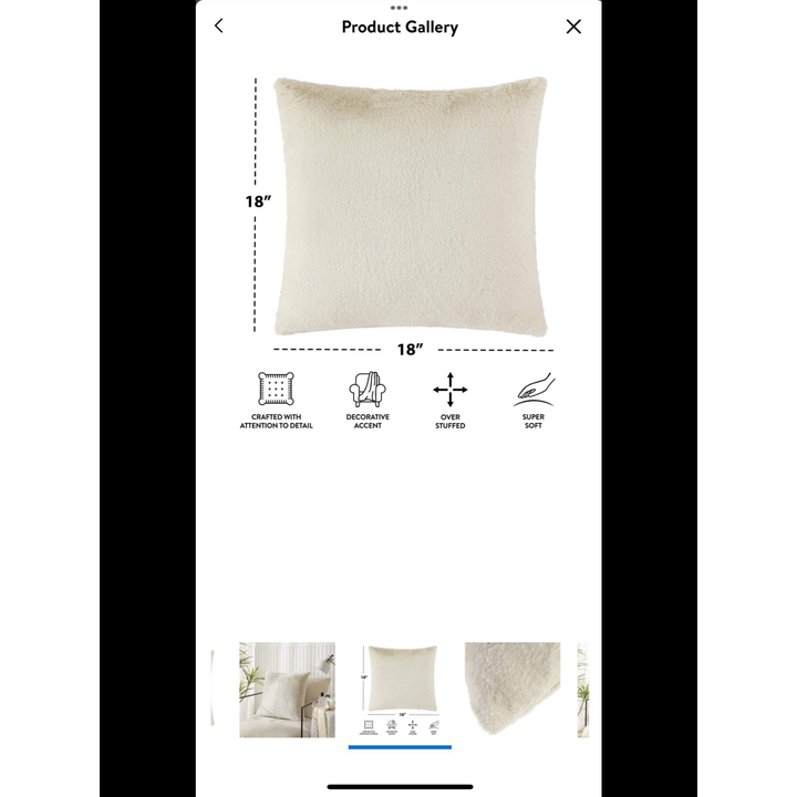 Mainstays Tip Dye Faux Fur Decorative Pillow - 20"x20" (Ivory)