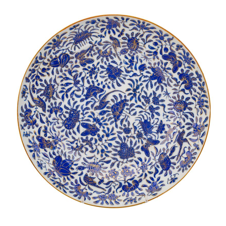 Chinese Export blue Sacred Bird & Butterfly plate
