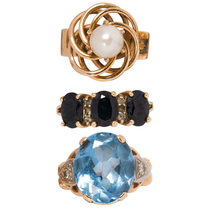 A group of gemstone and 14k gold rings