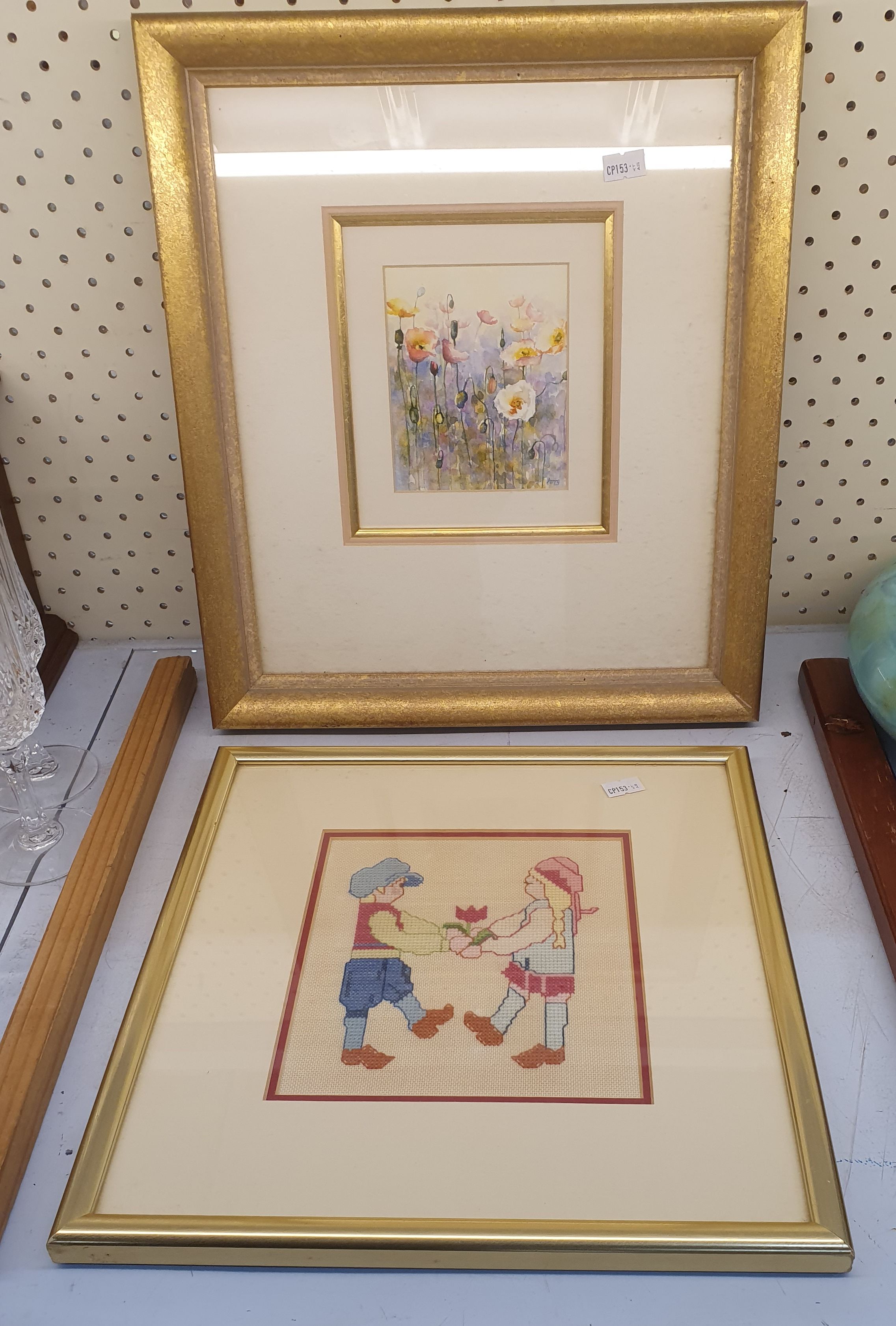 60 · A HANDSTITCHED TAPESTRY AND A WATERCOLOUR PAINTING OF WILD FLOWERS