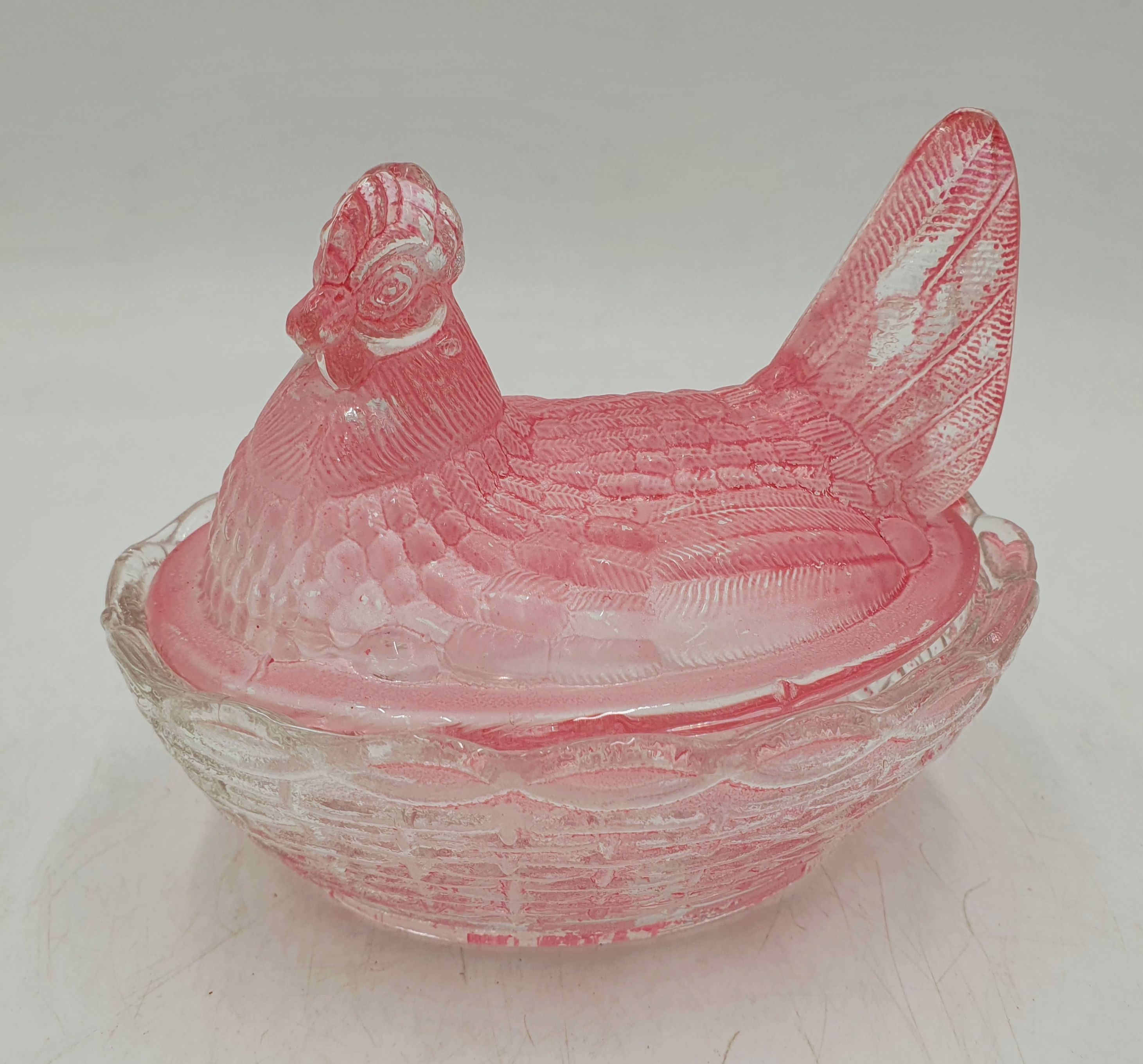 A Vintage Pink Glass Hen On Nest