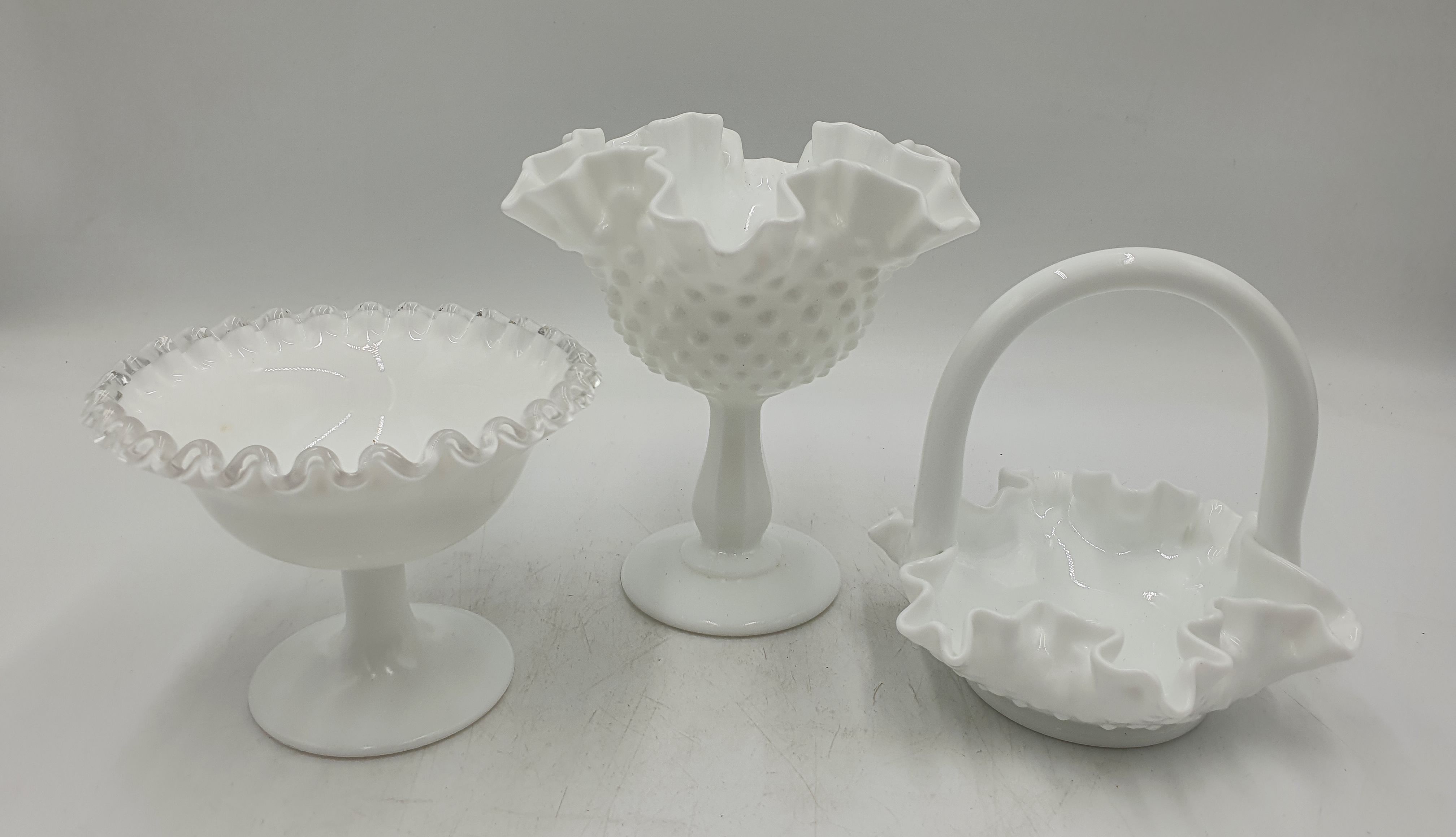 THREE MILK GLASS PIECES