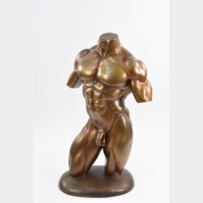 20TH CENTURY BRONZE MALE NUDE PHYSIQUE SCULPTURE