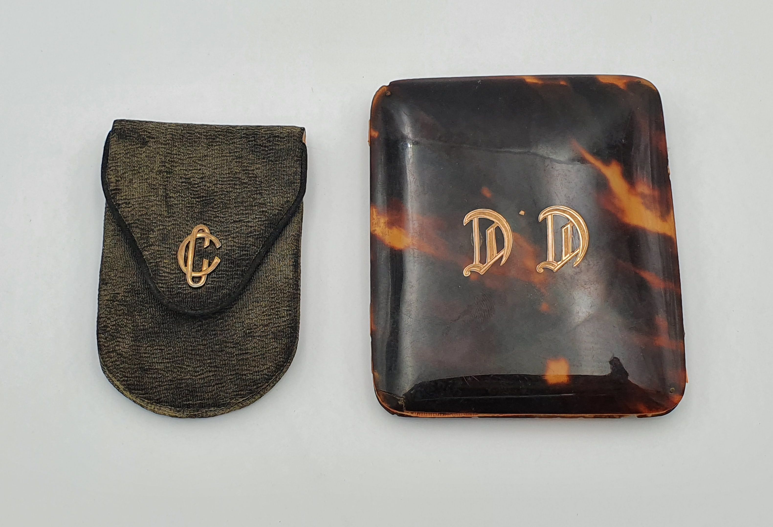 AN EDWARDIAN TURTLE SHELL AND ROSE GOLD MEN'S CARD CASE