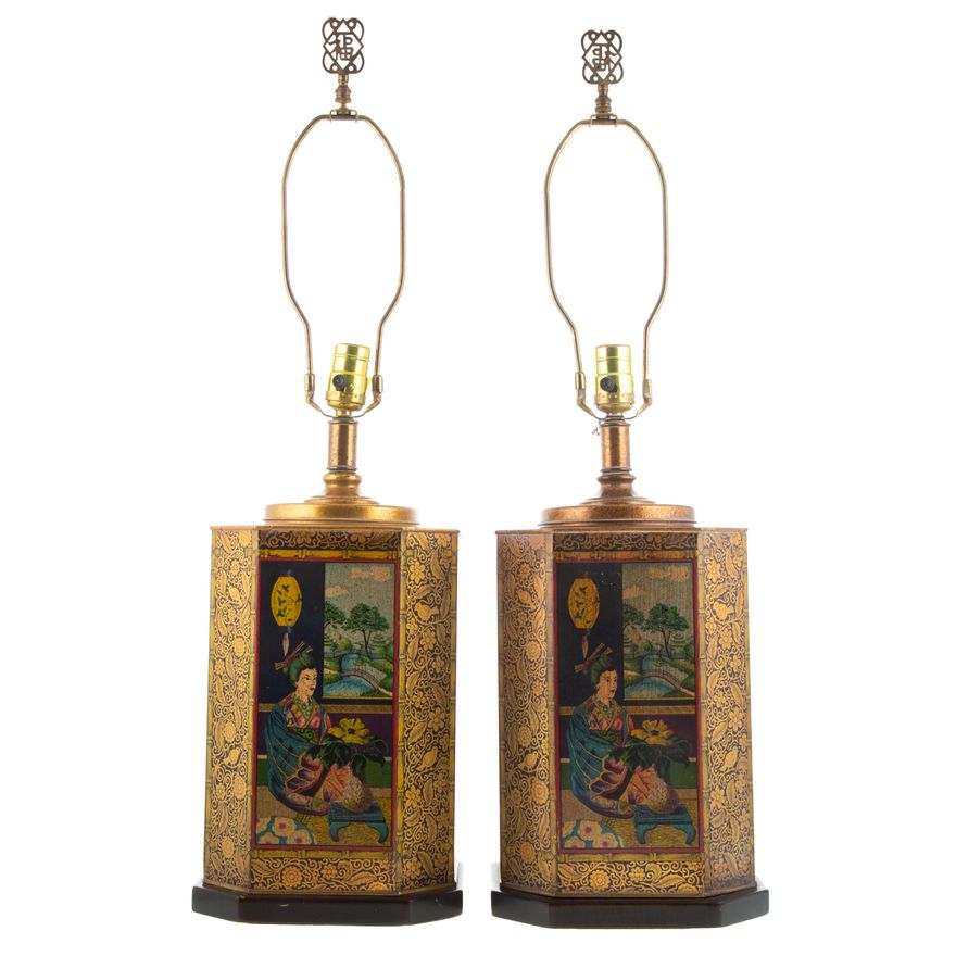 A Pair of Victorian Style Tea Tin Lamps
