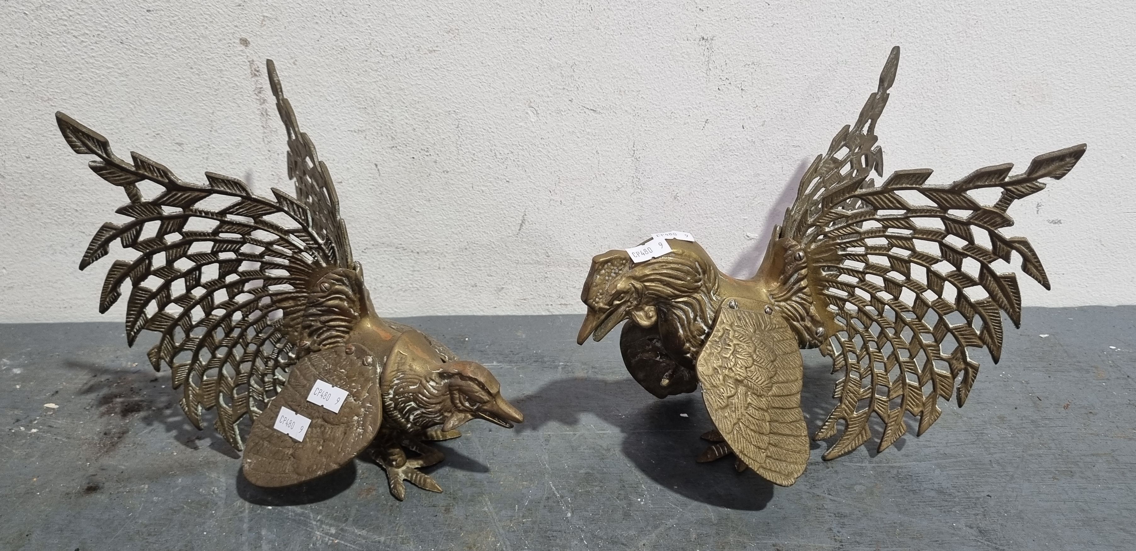TWO BRASS ROOSTERS
