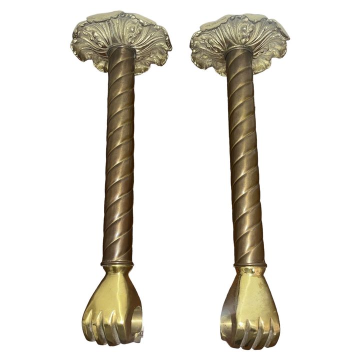 Antique Brass Hand Shaped Towel/Curtain Hardware, Pair