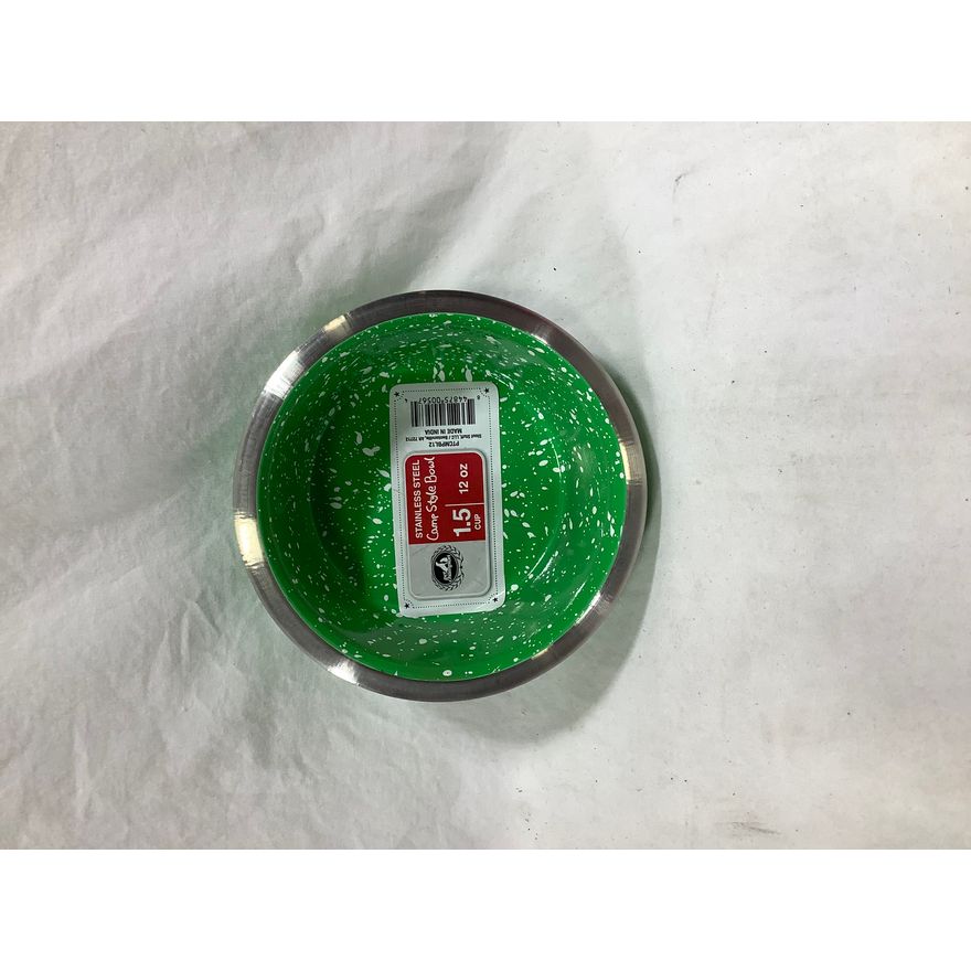 Pet Champion Stainless Steel Camp Style Bowl 1.5cup 12oz- Green/White
