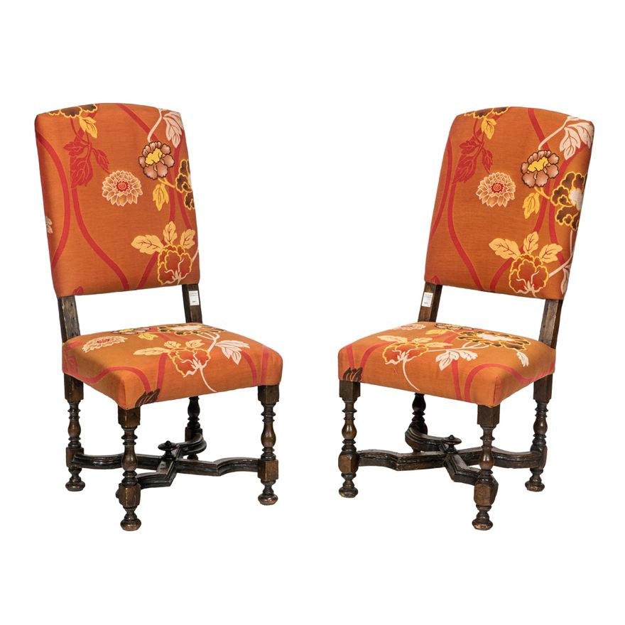 A pair of Baroque style oak high back chairs