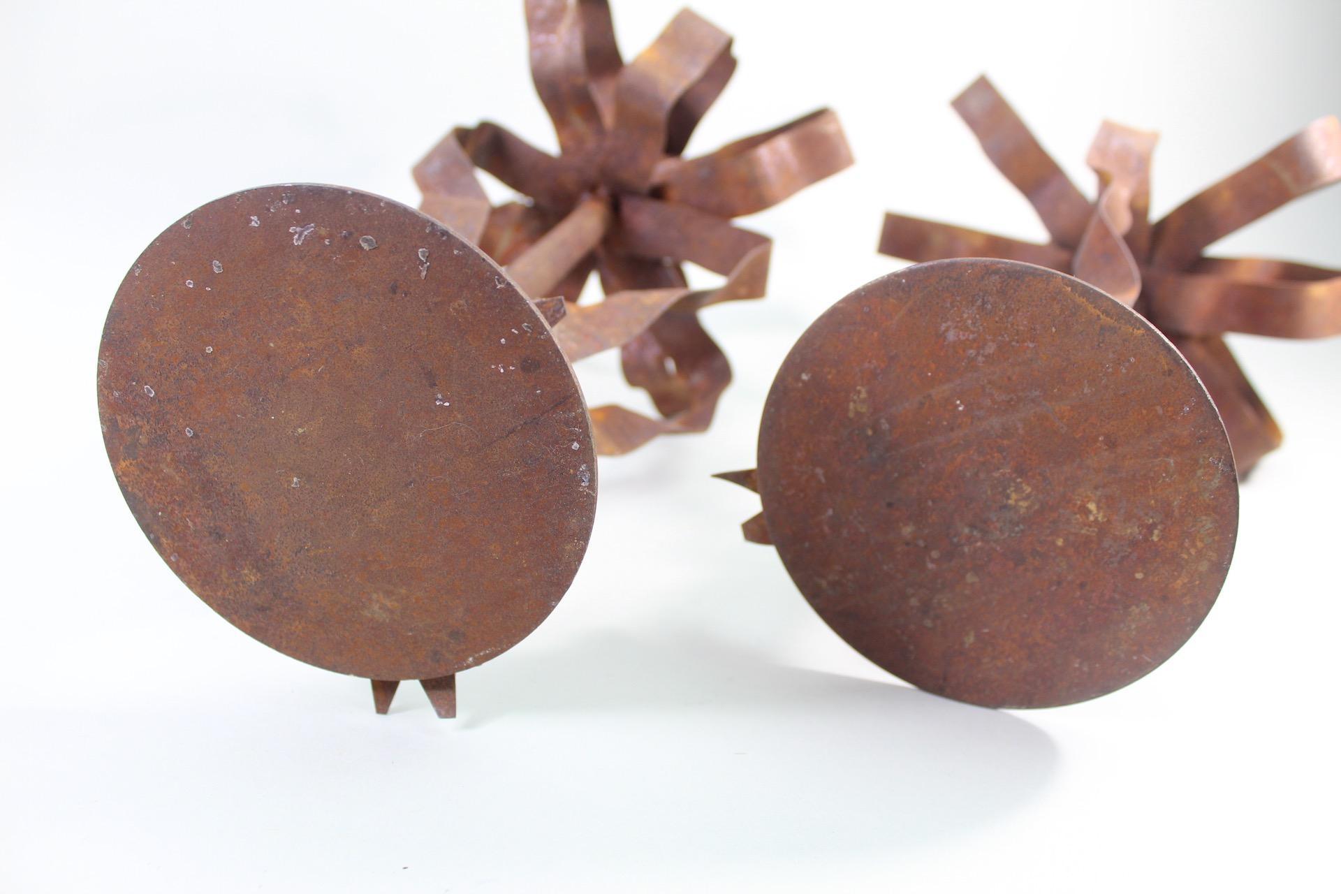 Sold at Auction: Pair Rusty Metal Ribbon Candlesticks,Mid Century Modern