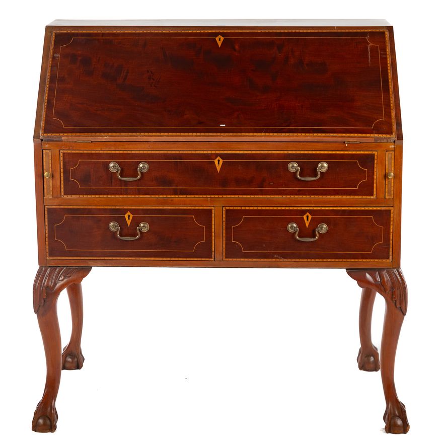 Chippendale Style Mahogany Inlaid Slant Front Desk