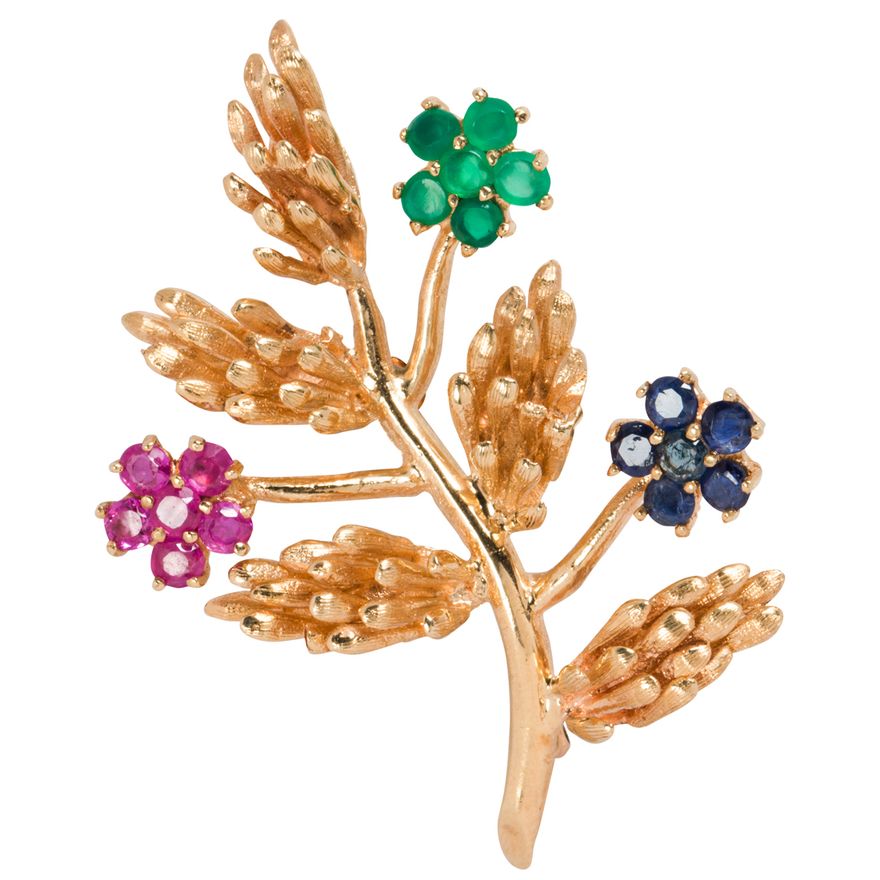 A gem-set and 14k gold floral brooch