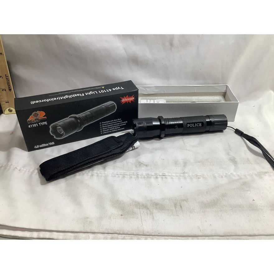 KS USB Rechargeable Black Flashlight w/Stun Gun w/Nylon Carrying Pouch Included