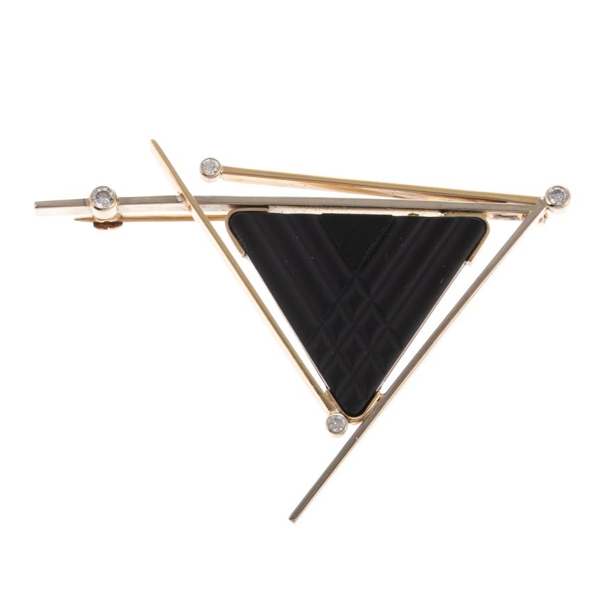 A Geometric Marley Onyx & Diamond Brooch in 14K