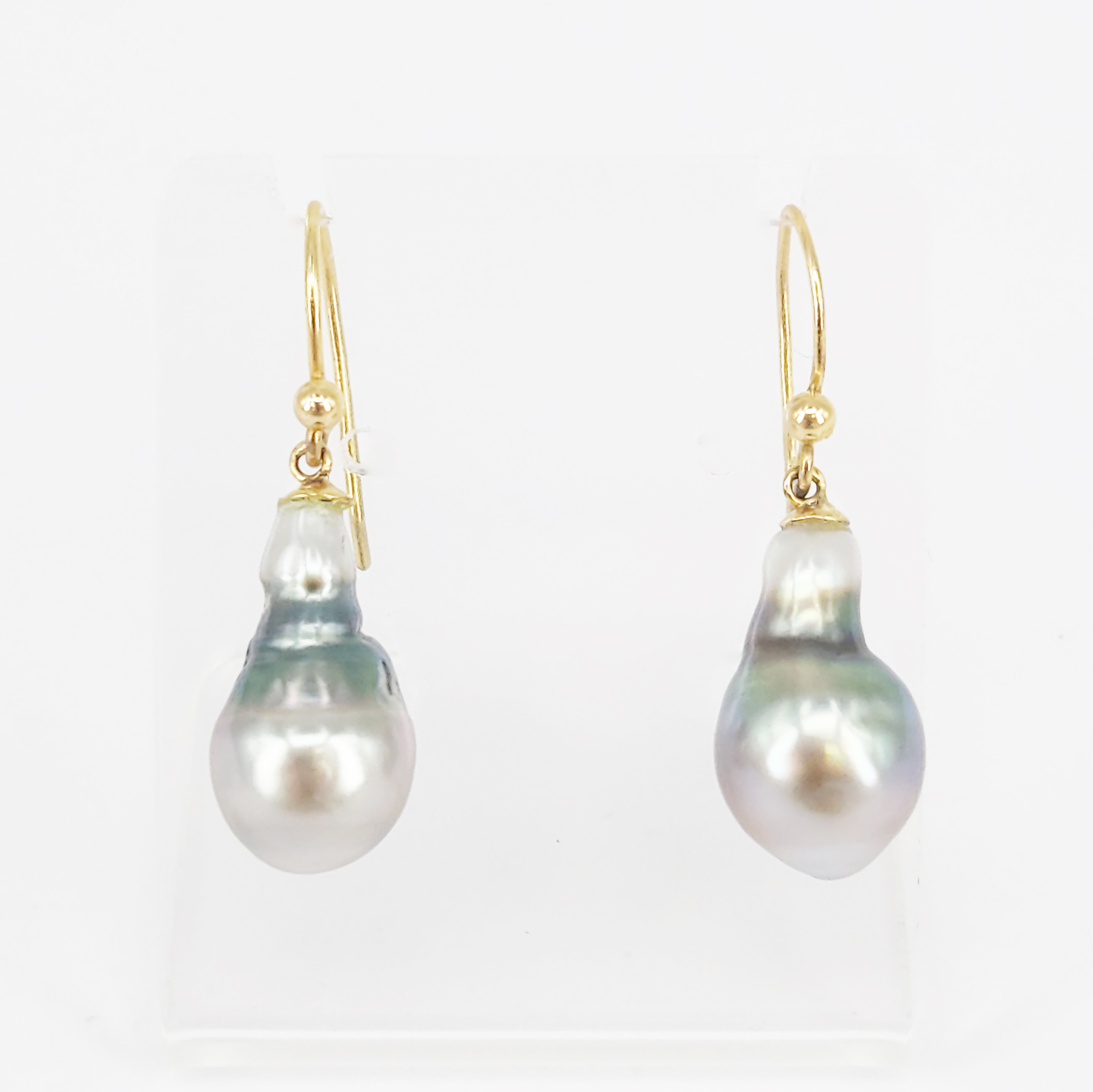 A Pair Of Tahitian Baroque Pearl And 9ct Yellow Gold Drop Earrings