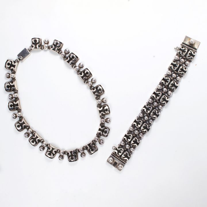 A Mexican silver bracelet and matching necklace